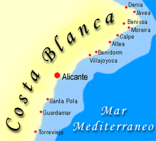 Аренда апартаментов ,домов , вилл на Коста Бланка . Карта Коста Бланка Costa Blanca map
