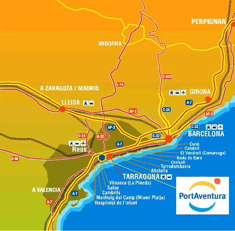 Аренда апартаментов Коста Дорада Costa Dorada . Карта Коста Дорада Costa Dorada Map