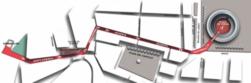 План маршрута бега быков 7 и 14 июля  начало 8.00 "Эль Энсьерро El Encierro",  на празднике Сан Фермин в городе Памплона San Fermín  в городе Памплона 