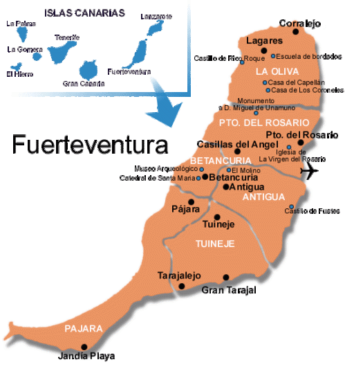 Пляжный и Экскурсионный  Тур Канарские Острова , Мадрид Madrid  – Остров  Фуэртевентура Fuerteventura 7 дней, Карта Острова Фуэртевентура Fuerteventura